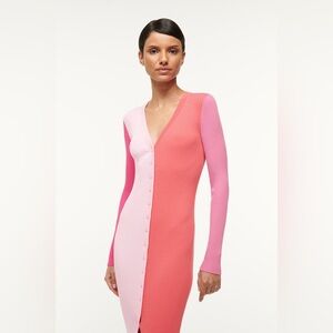 STAUD new with tag, SHOKO ribbed Knit midi sweater dress Flamingo Multi